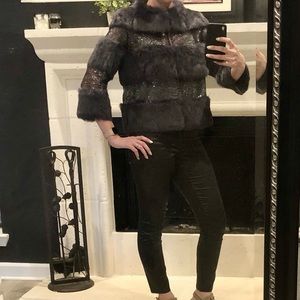 Alberto Makali sequin faux fur coat bomber length, gray, size medium, NWT
